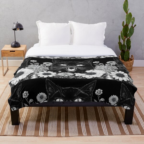 Item preview, Gothic retro Black Cat with doddle floral designed and sold by Catophile.