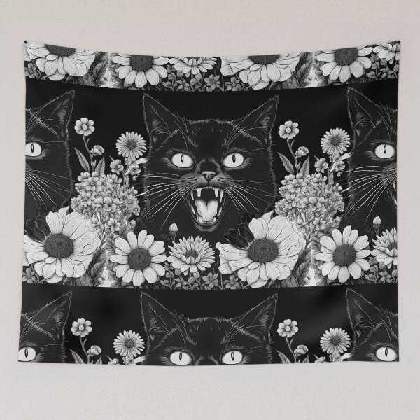 Item preview, Gothic retro Black Cat with doddle floral designed and sold by Catophile.