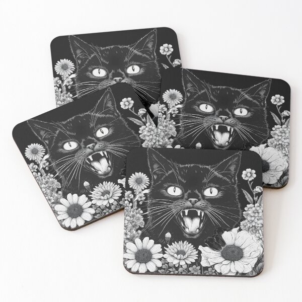 Item preview, Gothic retro Black Cat with doddle floral designed and sold by Catophile.