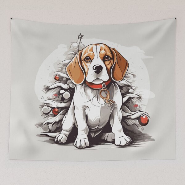 Item preview, Cheerful Beagle by the Tree - Christmas Canine Delight designed and sold by cutie1pie1dogs.