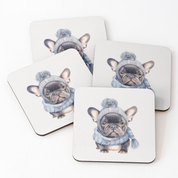 Item preview, Winter Bulldog in Blue Cap and Scarf designed and sold by MargaretFasDes.