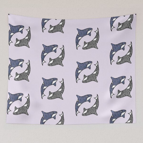 Item preview, Orcas Yin and Yang Save Me Whale Illustration purple and dark grey designed and sold by LittleHCreative.