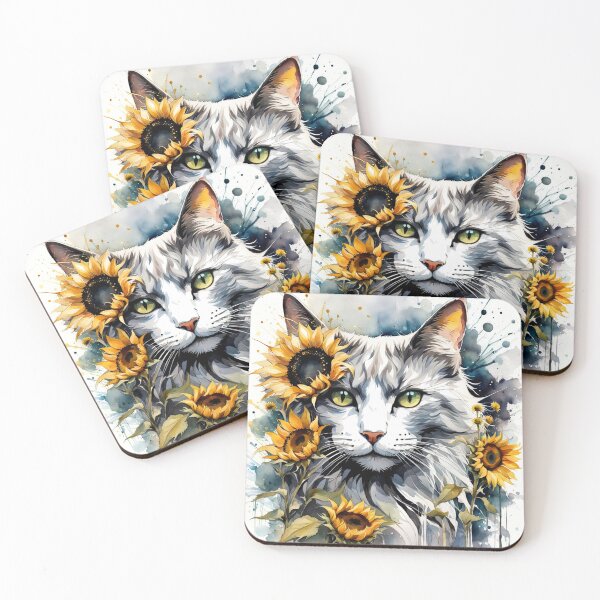 Item preview, Watercolor sunflower cat designed and sold by RiverAquarius.
