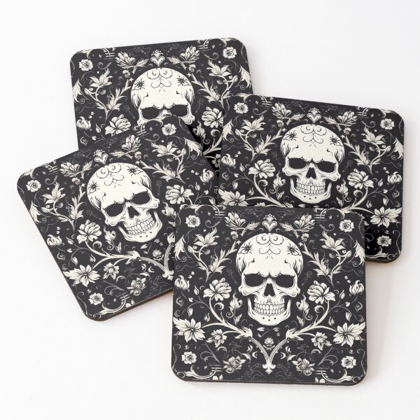 Item preview, Skulls Damask Gothic Flowers Pattern designed and sold by GrinGalore.