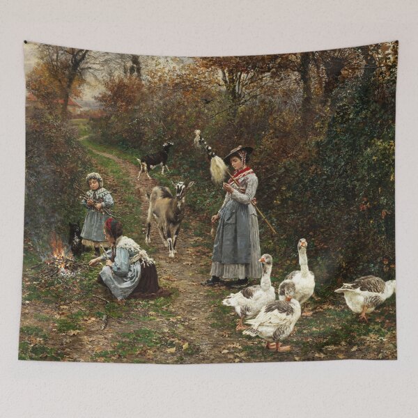 Item preview, Shepherd Girls at the Edge of the Forest lighting a Fire (1880) - François Marie Firmin Girard designed and sold by SALON DES ARTS.