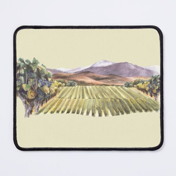 Item preview, Watercolor landscape with vineyards, trees, hills and mountains.Rural landscape, winemaking farm designed and sold by BartolArt.