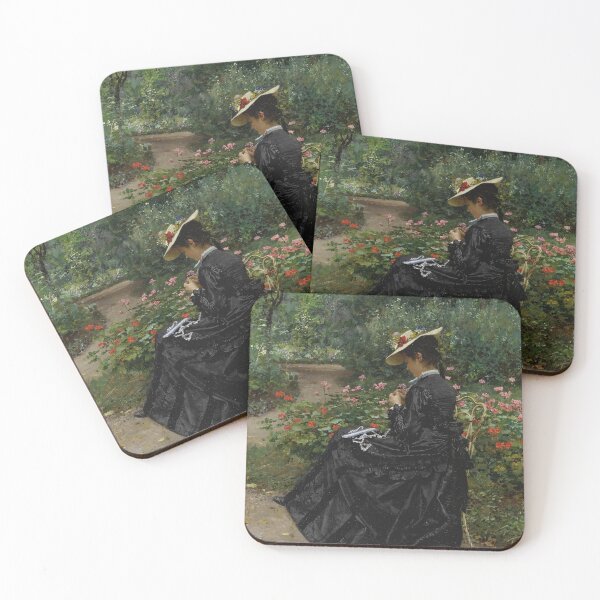 Item preview, French Woman sewing in a Garden (1875) - François Marie Firmin Girard designed and sold by SALON DES ARTS.