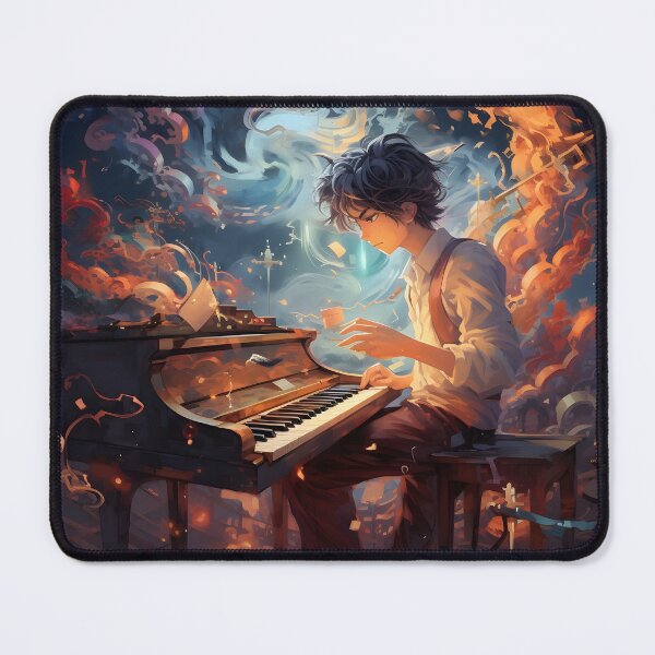 Item preview, Dreamlike anime boy playing piano portrait art designed and sold by TheArtistOf2022.