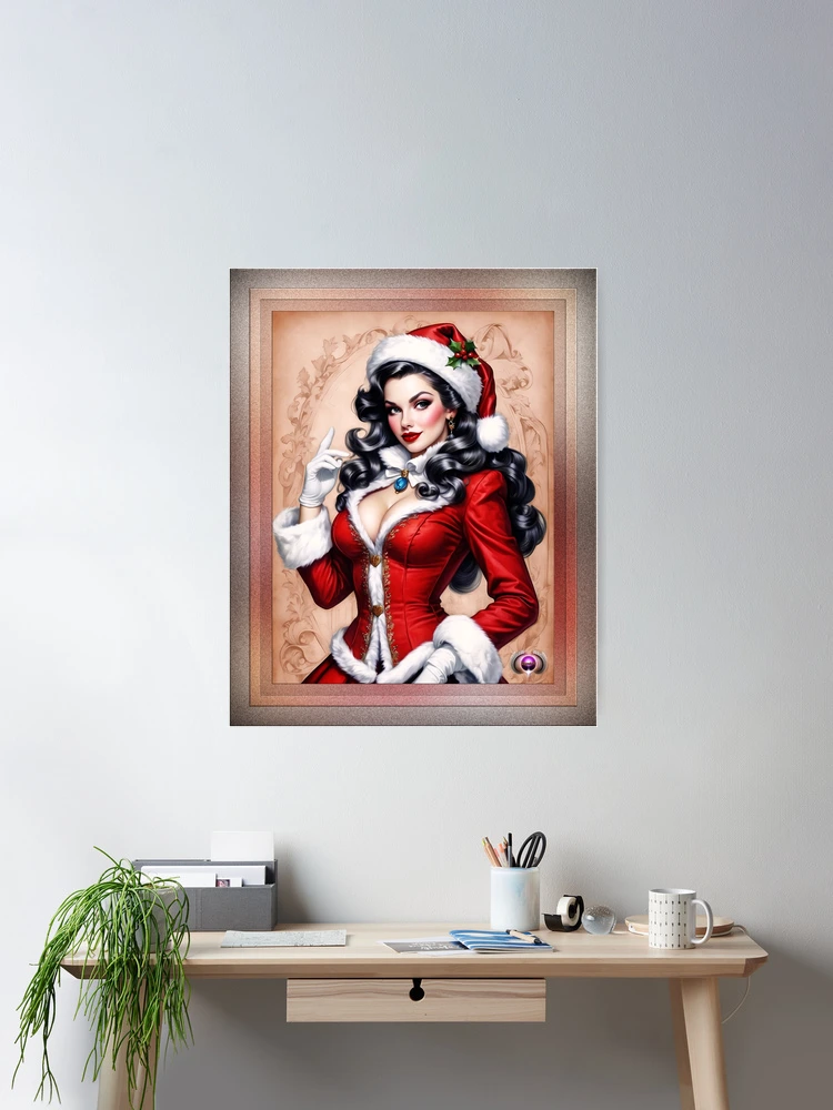 Santas Beautiful Pin Up Helper Merry Christmas AI Concept Art by Xzendor7 3 Santa's Beautiful Pin Up Christmas Helper AI Concept Art Portrait by Xzendor7 Room Decor Poster Art Print