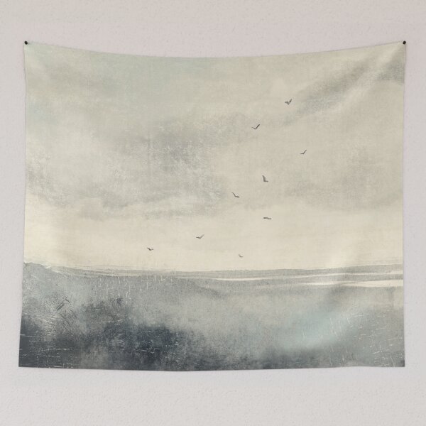 Item preview, Gray Modern Abstract Landscape Painting With Birds designed and sold by Melindabythesea.