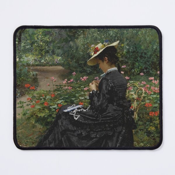 Item preview, French Woman sewing in a Garden (1875) - François Marie Firmin Girard designed and sold by SALON DES ARTS.