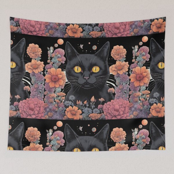 Item preview, Weird retro Black Cat  psychedelic colorful designed and sold by Catophile.
