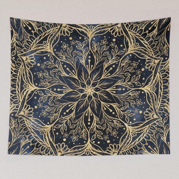 Item preview, Blue Gold Poinsettia Flower Mandala designed and sold by NdesignTrend.