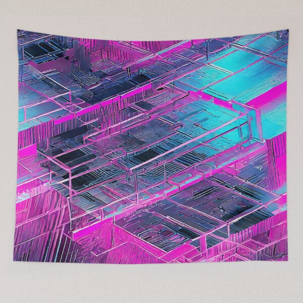 Aperçu de l'œuvre Motif Synthwave bleu et rose créée et vendue par Blue-Banana.