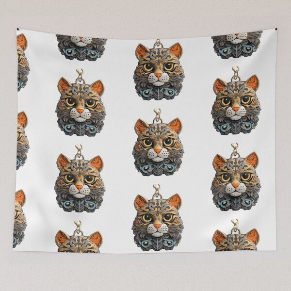 Item preview, Orange and Gray Cat Keychain designed and sold by ivanmejia.