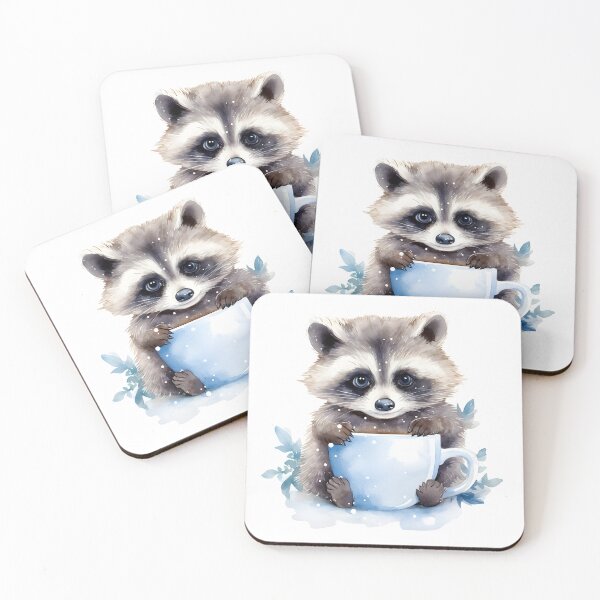 Item preview, Blue eyes Raccoon with a cup of coffee winter watercolor designed and sold by AngelinaBezm.