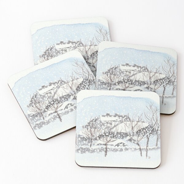 Item preview, Winter landscape snow watercolor designed and sold by happyartworld.