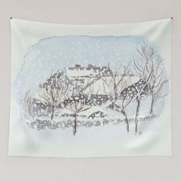 Item preview, Winter landscape snow watercolor designed and sold by happyartworld.