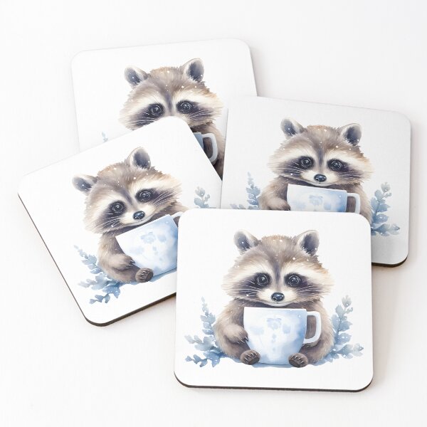Item preview, Chubby Raccoon with a cup of coffee winter watercolor designed and sold by Anbe_design.
