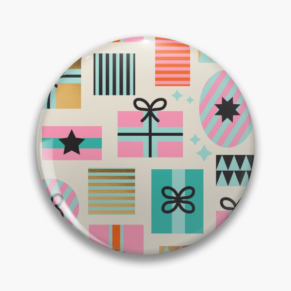 Item preview, Retro Geometric Christmas Gift pattern 7. pink, teal, gold on cream designed and sold by Dominiquevari.