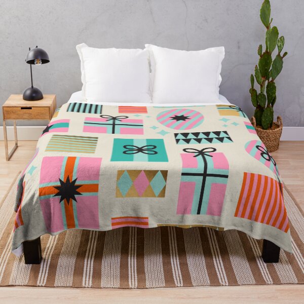 Item preview, Retro Geometric Christmas Gift pattern 7. pink, teal, gold on cream designed and sold by Dominiquevari.