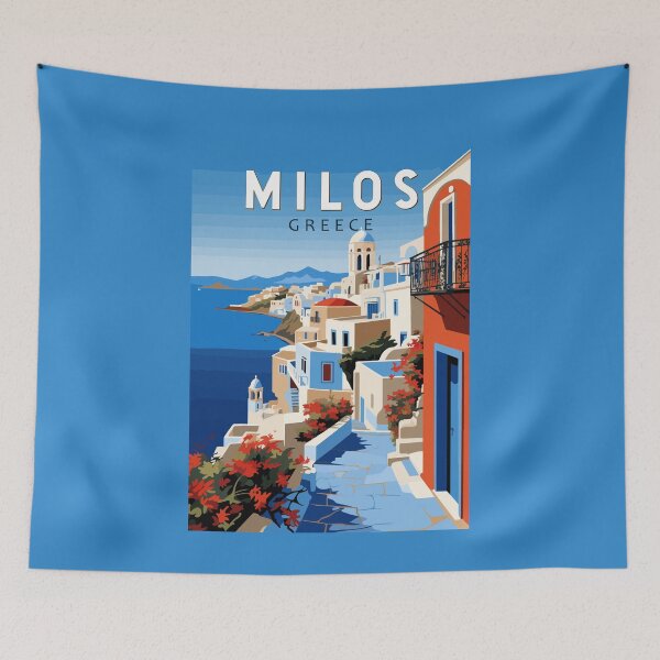 Item preview, Milos Greece Travel Art Vintage designed and sold by KrisSidDesigns.
