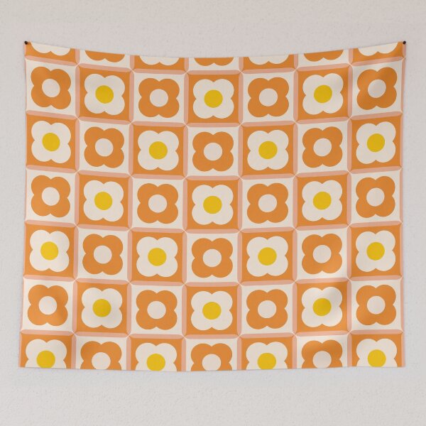 Item preview, Retro Floral Checker Pattern Yellow, Orange designed and sold by trdstudio.