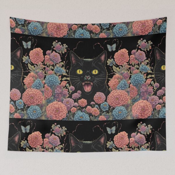 Item preview, Weird retro Black Cat  psychedelic colorful designed and sold by Catophile.