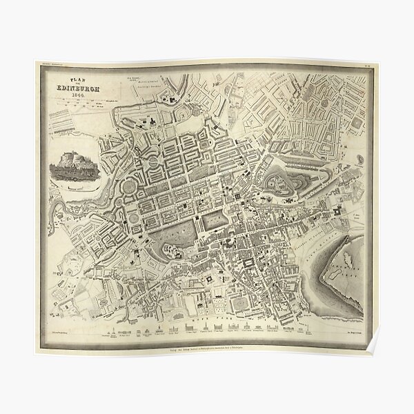 Vintage Map of Edinburgh Scotland (1844) Poster
