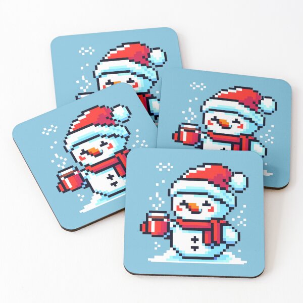 Item preview, 8-Bit Snowman Winter Scene with Coffee and Santa Hat designed and sold by PixelPunkster.