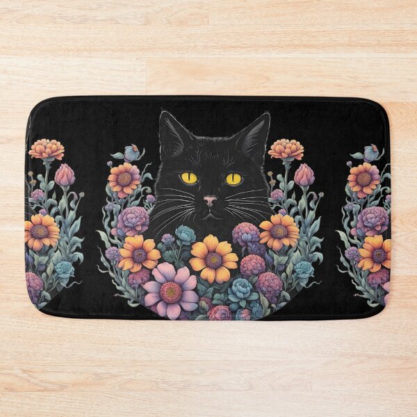 Item preview, retro Black Cat flowers ColorfulArt  designed and sold by Catophile.