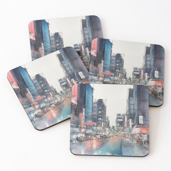 Item preview, Watercolour urban sketch of busy Tokyo intersection designed and sold by ailia-hikaru.