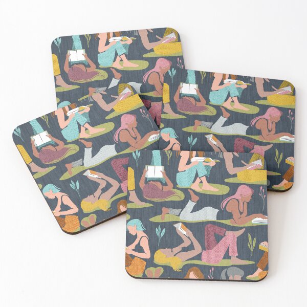 Item preview, Books are a girl's best friend // hale navy blue background lovely happy women adopting many poses while reading  designed and sold by SelmaCardoso.