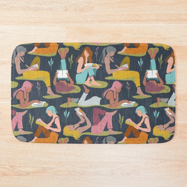 Item preview, Books are a girl's best friend // hale navy blue background lovely happy women adopting many poses while reading  designed and sold by SelmaCardoso.
