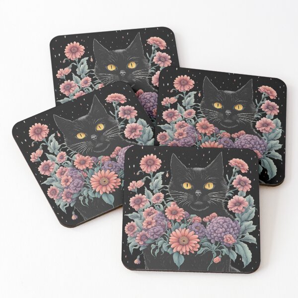 Artikelvorschau, Retro schwarze Katzenblumen ColorfulArt entworfen und verkauft von Catophile.