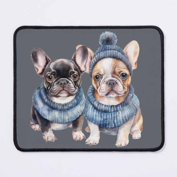 Item preview, Winter Christmas Bulldogs with blue hats designed and sold by MargaretFasDes.