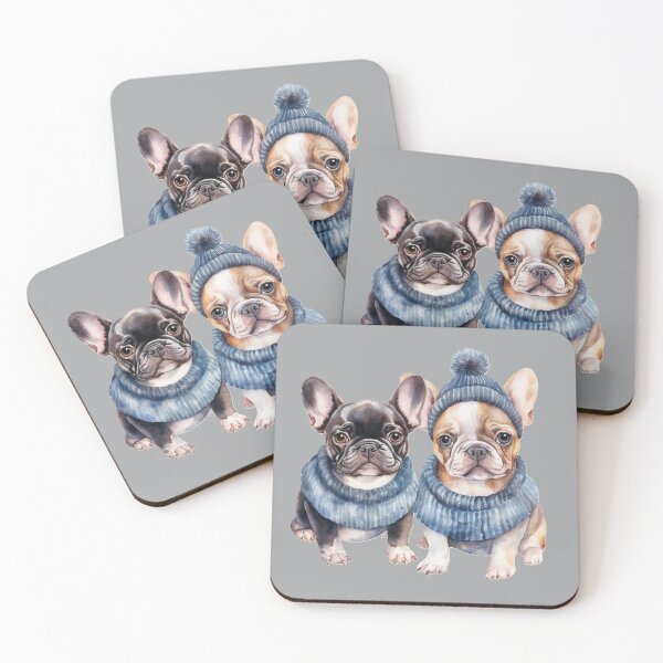 Item preview, Winter Christmas Bulldogs with blue hats designed and sold by MargaretFasDes.