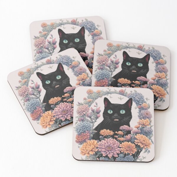 Artikelvorschau, Retro schwarze Katzenblumen ColorfulArt entworfen und verkauft von Catophile.