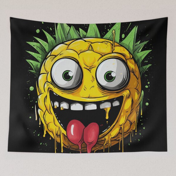 Item preview, Comic street art yellow colorful black laughing pineapple face fruit designed and sold by G-M-Designs.