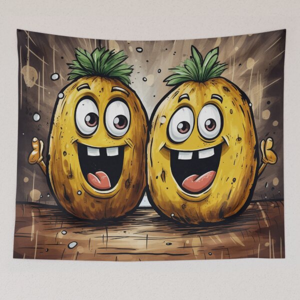 Item preview, Comic street art yellow colorful black laughing potatoes pair of fruits designed and sold by G-M-Designs.