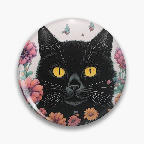 Item preview, Wierdo retro Black Cat flowers ColorfulArt  designed and sold by Catophile.