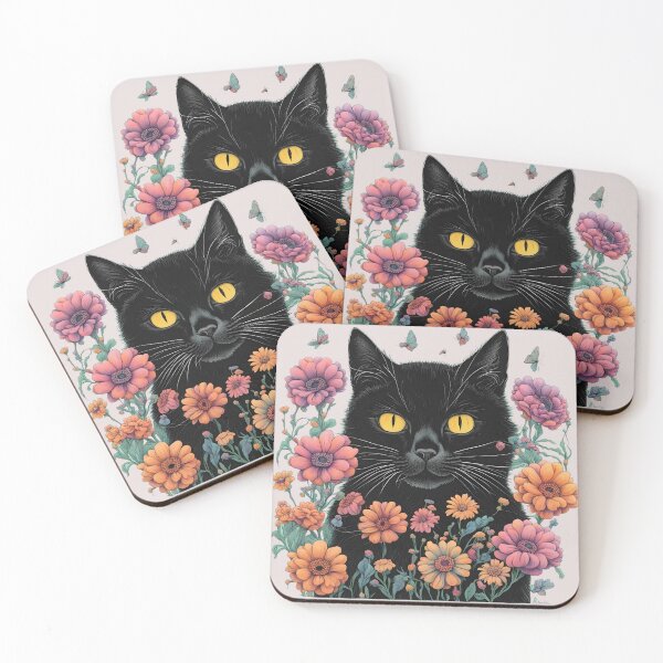 Item preview, Wierdo retro Black Cat flowers ColorfulArt  designed and sold by Catophile.