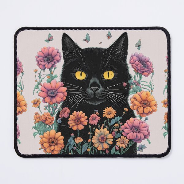 Item preview, Wierdo retro Black Cat flowers ColorfulArt  designed and sold by Catophile.