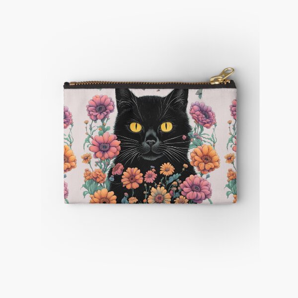 Item preview, Wierdo retro Black Cat flowers ColorfulArt  designed and sold by Catophile.