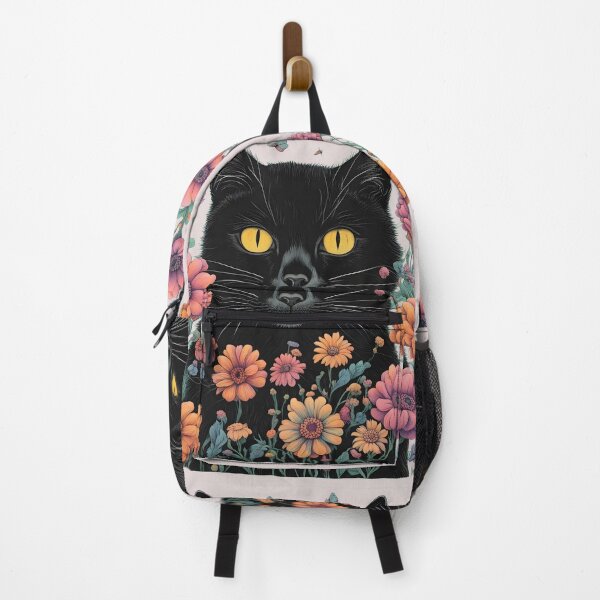 Item preview, Wierdo retro Black Cat flowers ColorfulArt  designed and sold by Catophile.