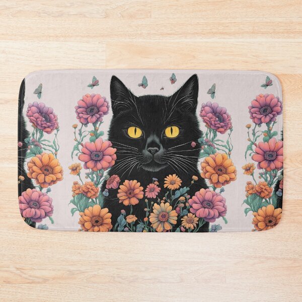 Item preview, Wierdo retro Black Cat flowers ColorfulArt  designed and sold by Catophile.