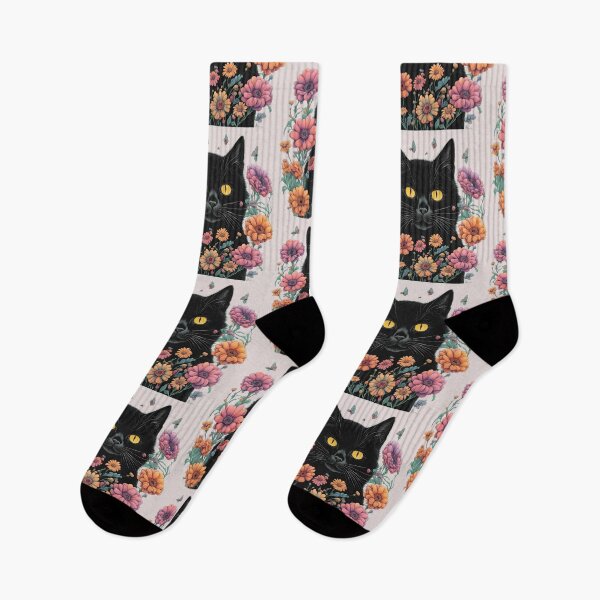 Item preview, Wierdo retro Black Cat flowers ColorfulArt  designed and sold by Catophile.