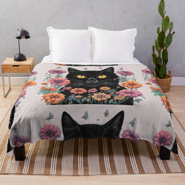 Item preview, Wierdo retro Black Cat flowers ColorfulArt  designed and sold by Catophile.