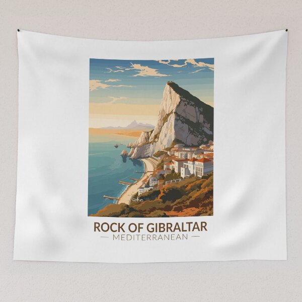 Item preview, Rock of Gibraltar Travel Art Vintage designed and sold by KrisSidDesigns.