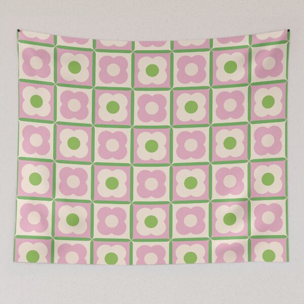 Item preview, Retro Floral Checker Pattern Pink and Green designed and sold by trdstudio.